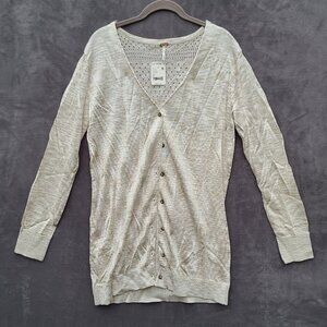 Free People Into The Night LS Tunic Cardigan Sweater S Beige Boho Button NWT
